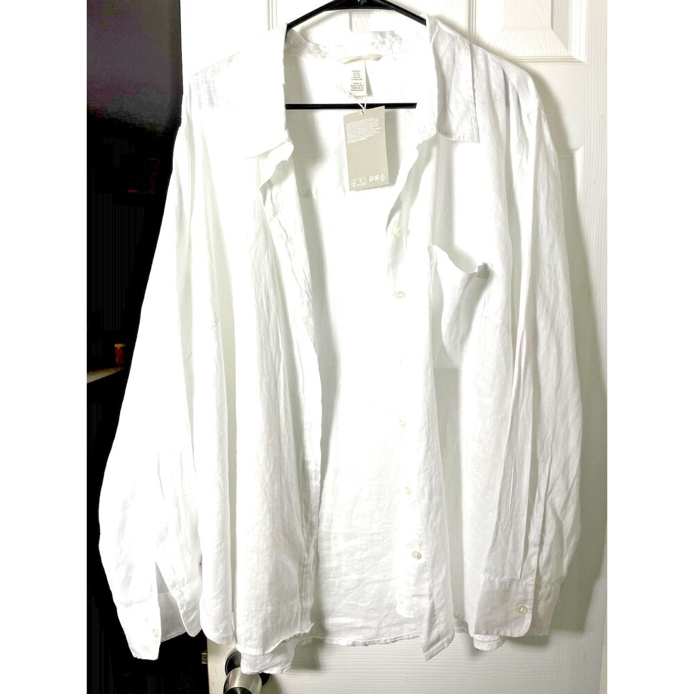 NWT H&M Premium Selection White 100% Linen Lin Button Down Shirt Size XXL - Picture 5 of 10